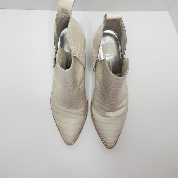 Dolce Vita Croc Embossed Ankle Boots White Western Block Heel Booties Sz 9 - Picture 4 of 16